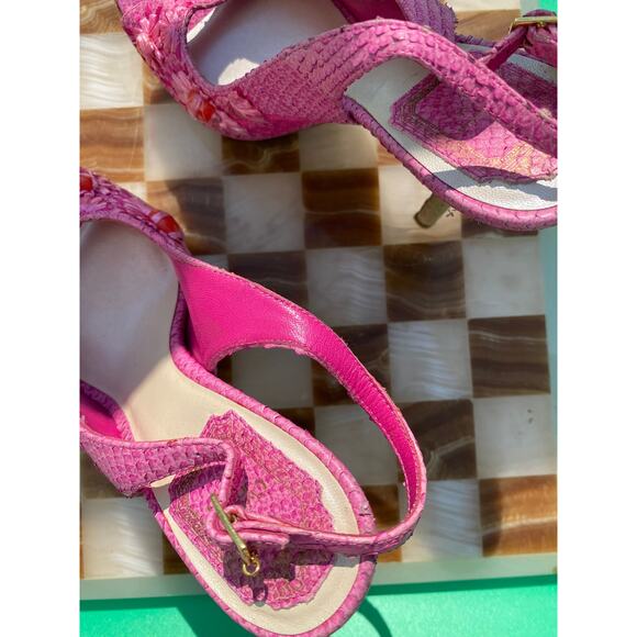 Vintage Dior Pink Python And Raffia Embellished Platform Sandals - Picture 9 of 10